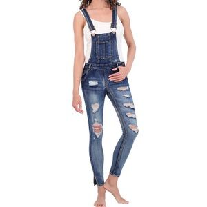 Dollhouse Distressed Vintage Look Blue Denim Overalls Skinny Ankle Length Size 5